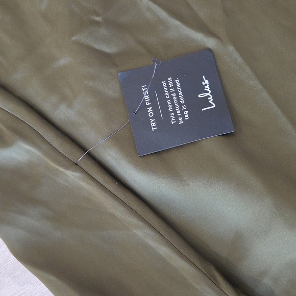 The Lulus Distinctive Charm Olive Green Satin Asymmetrical Maxi Dress - Picture 8 of 11